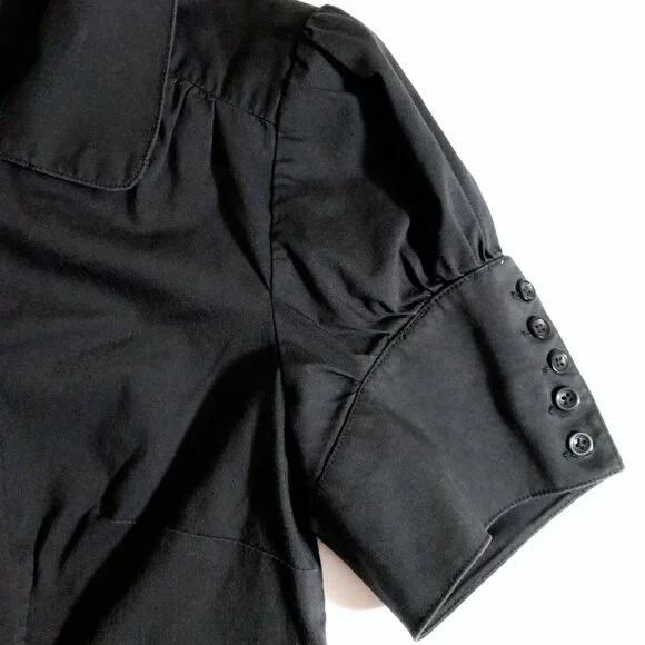 Willi Smith Women's Black Collared Short Sleeve Button Up M Medium - Picture 4 of 7